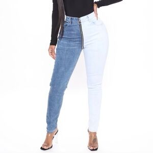 Fashion Nova Two-Tone Zippered Skinny Jeans {Pre-loved}